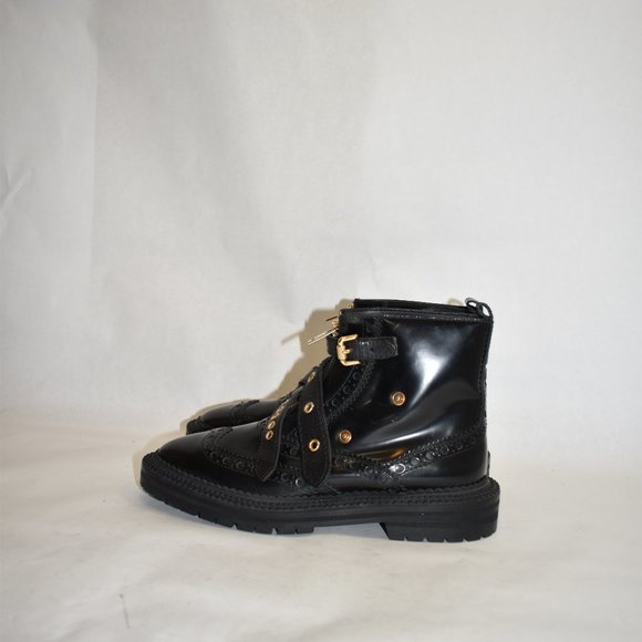 $1500 Burberry Black Brogue Leather Everdon Ankle Boots 38 (TC10) MISSING BUCKLE - Picture 6 of 10